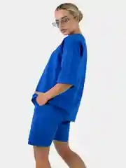 Синий комплект женский из шорт и футболки