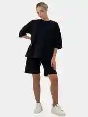 Черный комплект женский из шорт и футболки