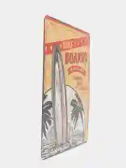 Белый винтажные жестяные таблички "Пляж, Серфинг"