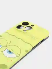 Желтый чехол силиконовый для iPhone XR, 11, 12, 13, по мотивам мультфильма "Спанч Боб", матовый