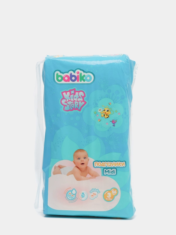 Подгузники BABIKO KIDS STORY 3 4-9 кг MIDI, 56 штук
