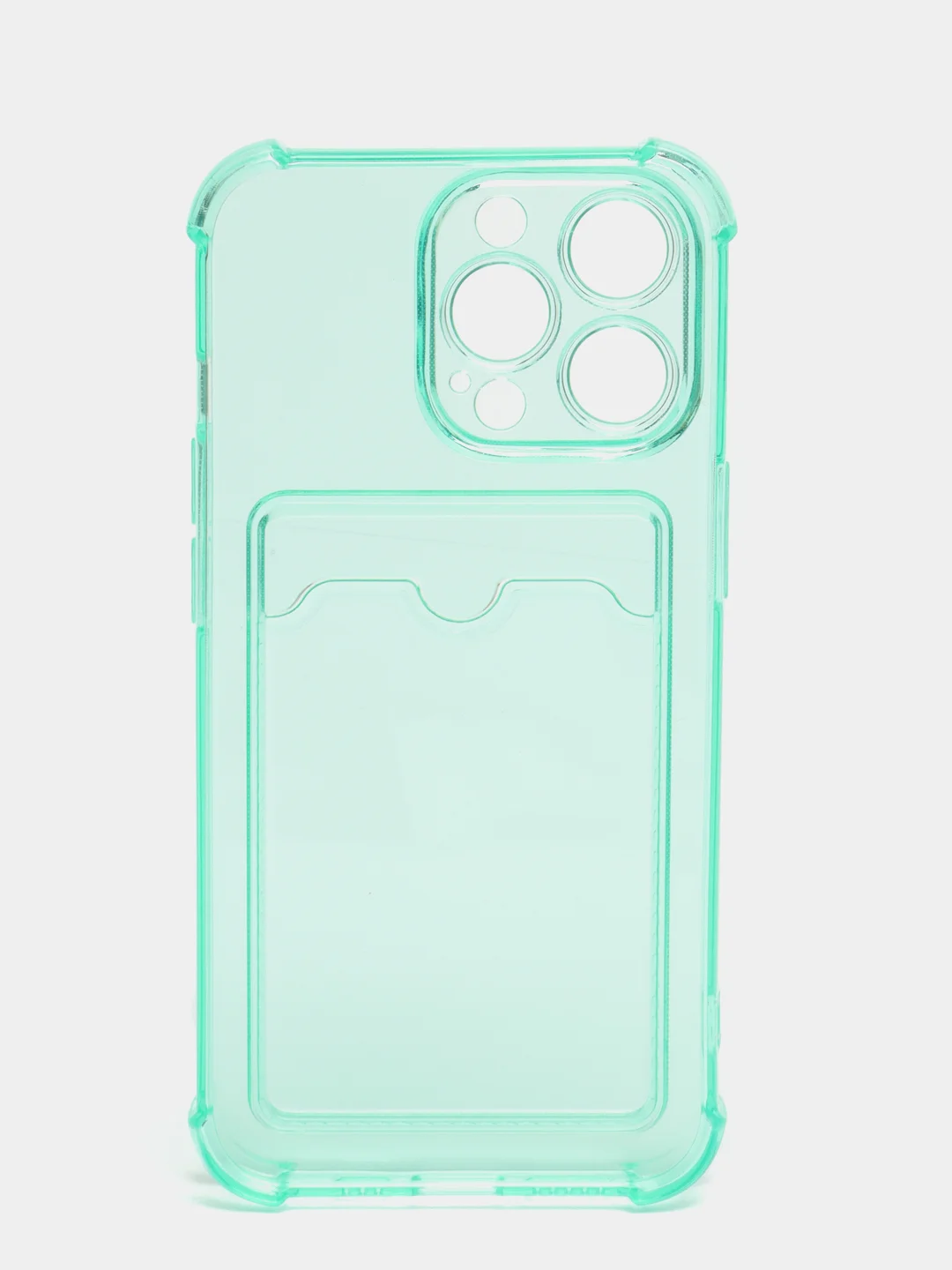 Бирюзовый чехол силиконовый на iPhone 11, 12, 13, 14 Pro, Max, Plus, с карманом для карт