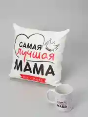Красный подарок маме на новый год, подушка + кружка