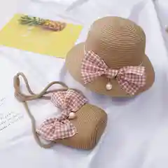 Светло-коричневый шляпа детская с сумочкой, соломенная
