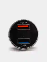 Серебряный автомобильное зарядное устройство, 2USB, QC3 (быстрая зарядка) и 2,4А