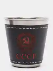 Набор стаканчиков в коже из 4-х штук, в кожаном чехле (средний) 120мл