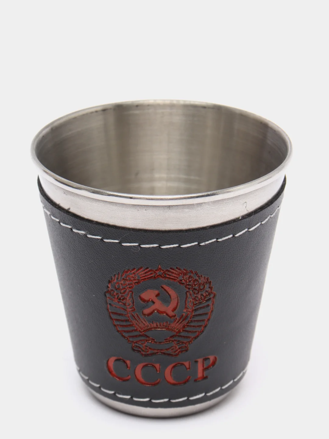 Набор стаканчиков в коже из 4-х штук, в кожаном чехле (средний) 120мл