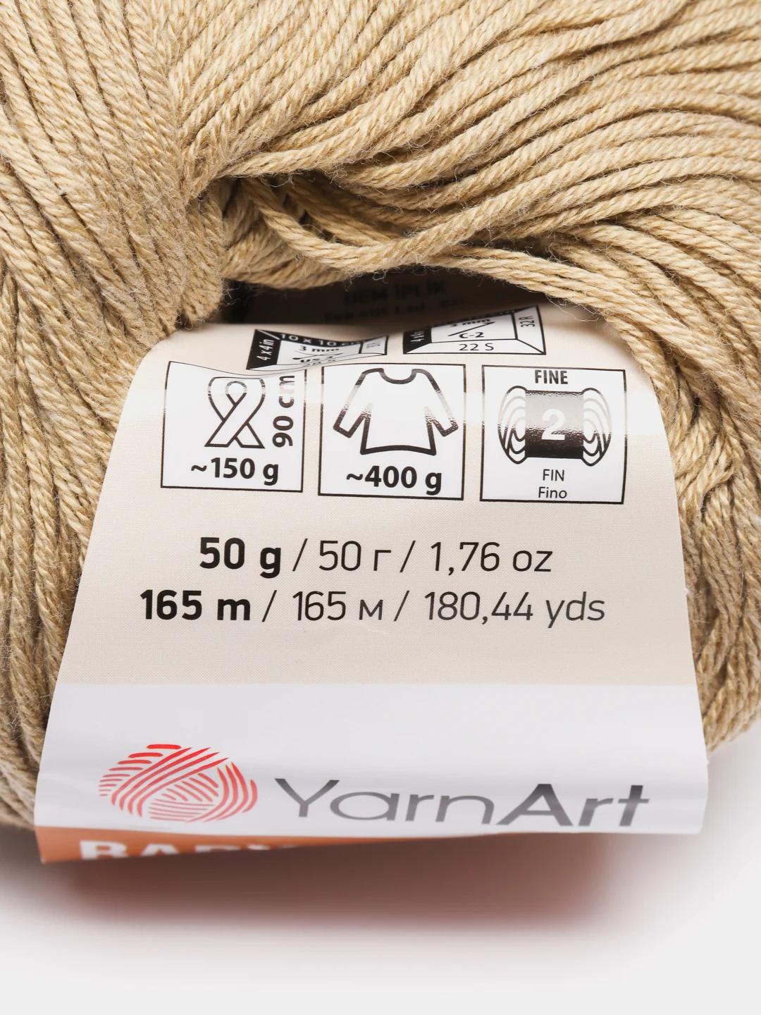 Песочный хаки пряжа YarnArt Baby cotton, 50 г, 165 м, акрил и хлопок