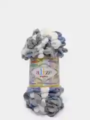 Серый пряжа Alize Puffy Color, петельки большие, 100 г, 9 м