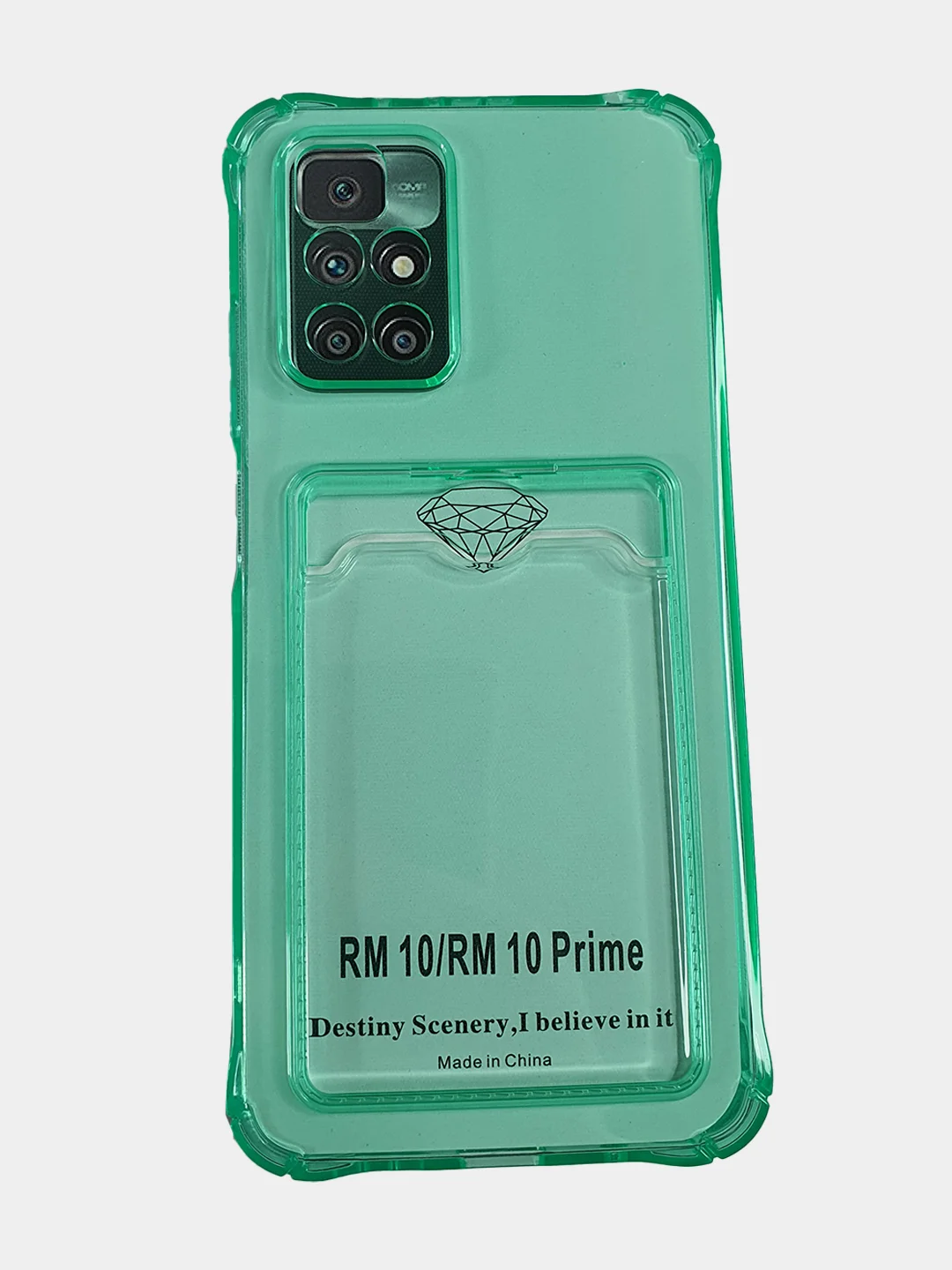 Зеленый чехол-накладка для телефона с кардхолдером Xiaomi Redmi 10 / Note 9 / 9c / 9a / 9S / 9PRO