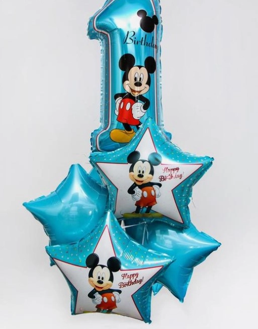 Набор фольгированных шаров Happy Birthday, Микки Маус на день рождения 1 год