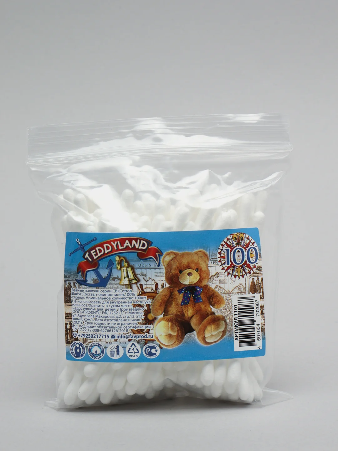 Ватные палочки Teddyland, 100 штук