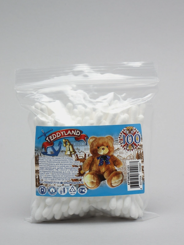 Ватные палочки Teddyland, 100 штук
