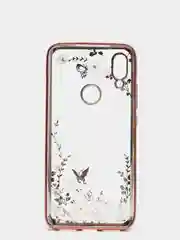Розовый чехол Xiaomi Redmi 7, Сяоми Редми 7, прозрачный силиконовый со стразами