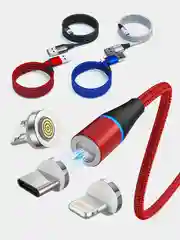Магнитный кабель на 3 A для передачи данных, коннекторы Type-C, Micro-USB, Lightning