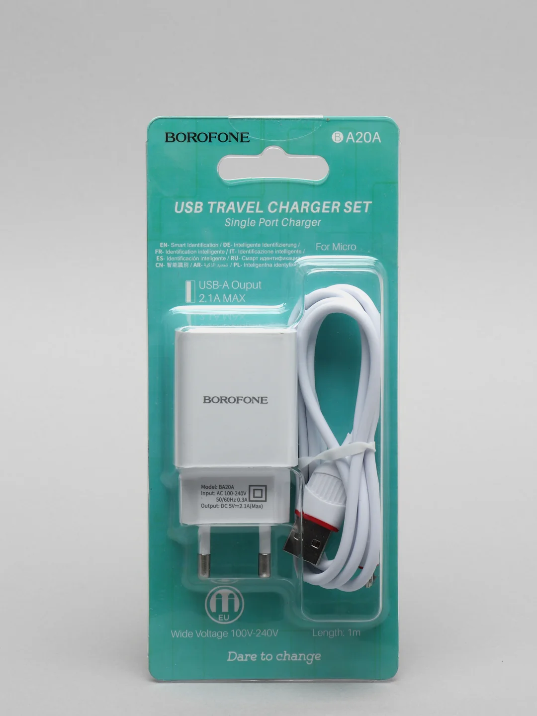 Белый зарядное сетевое устройство 2.1 А с кабелем micro-USB 1 м Borofone BA20A, зарядка на андроид