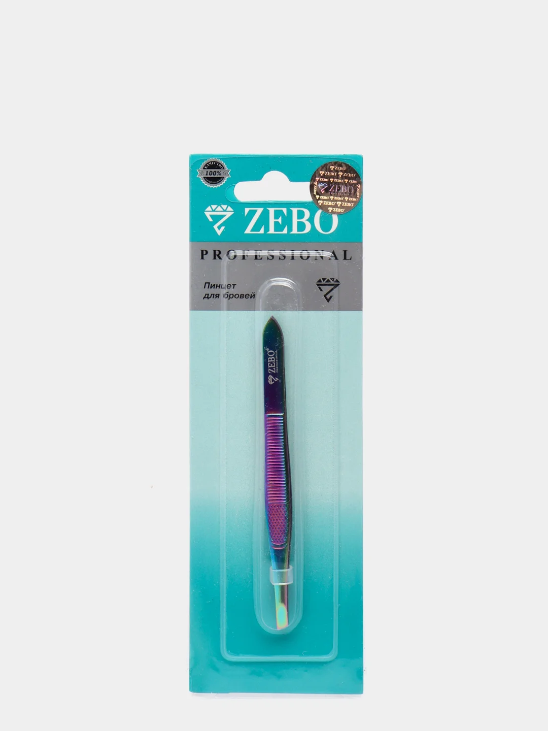 Пинцет диагональный для бровей Zebo Professional, скошенный