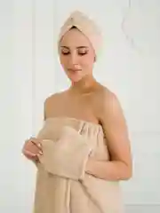 Бежевый набор для сауны женский, махровый, разные цвета, XL-3XL(50-58)
