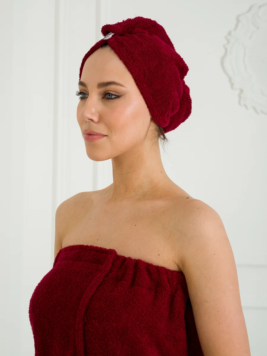 Бордовый набор для сауны женский, махровый, разные цвета, XL-3XL(50-58)