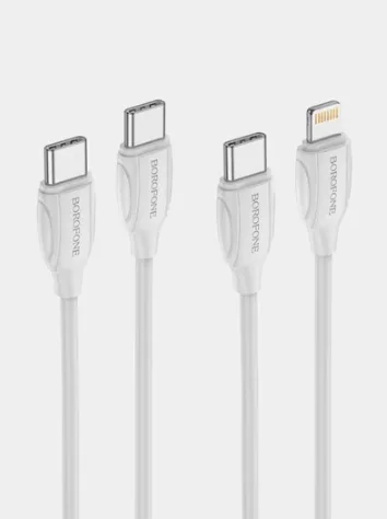 Белый кабель зарядный Borofone BX19 (3A, Type-C/Lightning, Type-C/Type-C для iPhone и Android)