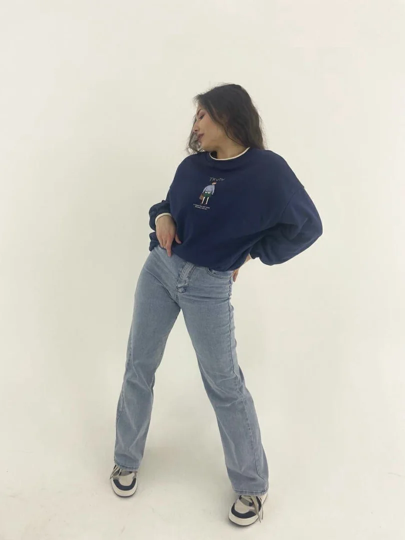 Индиго свитшот с принтом TRUTH, oversize