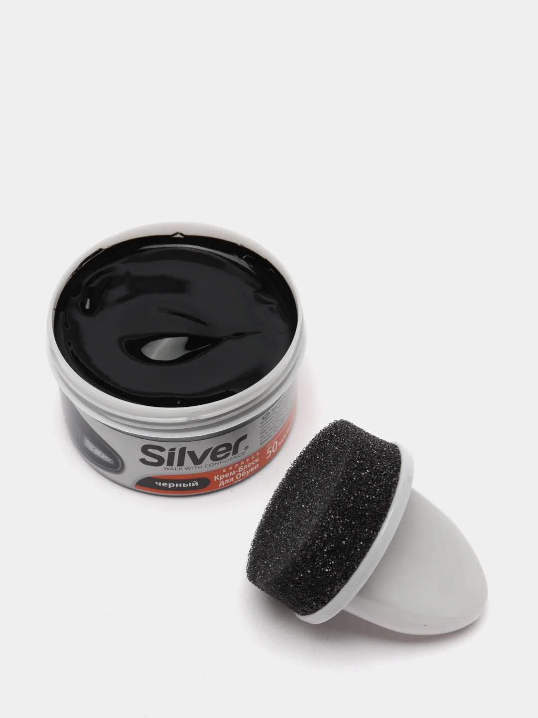 Крем-блеск для обуви с губкой SILVER, цвет черный
