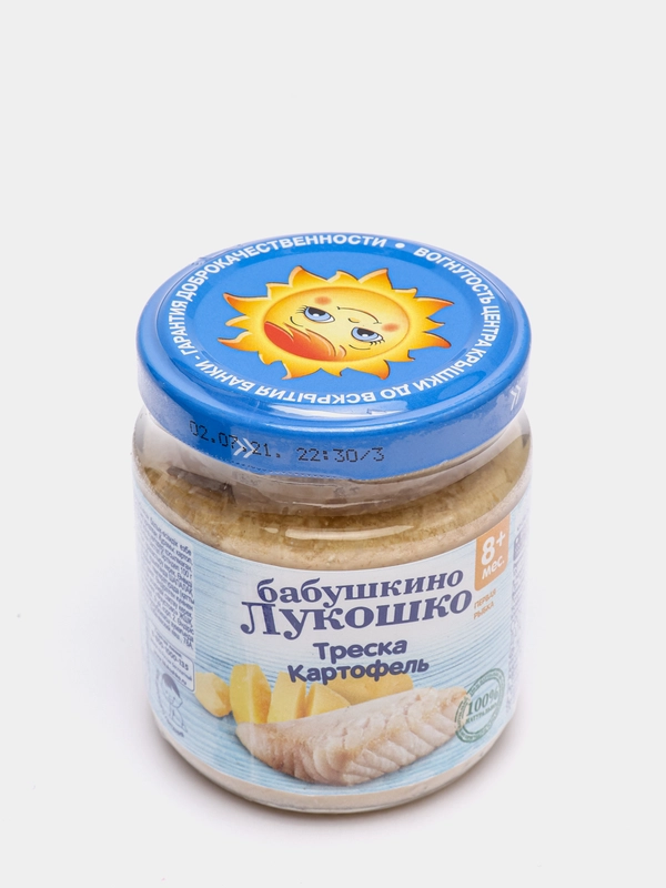 Пюре рыбно-овощное Бабушкино Лукошко треска с картофелем, 8 месяцев, 6 штук по 100 г