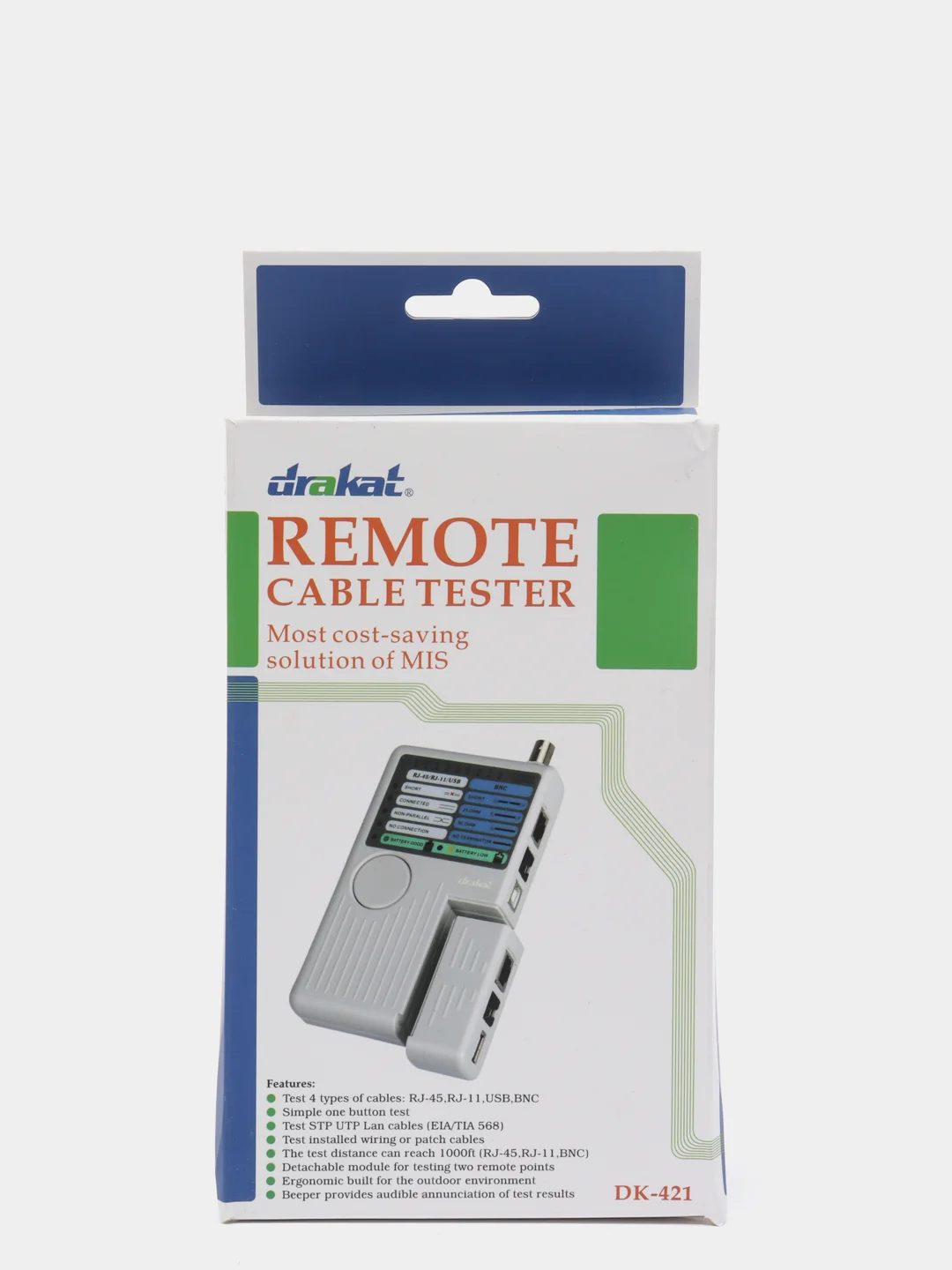 Тестер кабеля Drakat DK-421, RJ45/USB/RJ11/Coaxial
