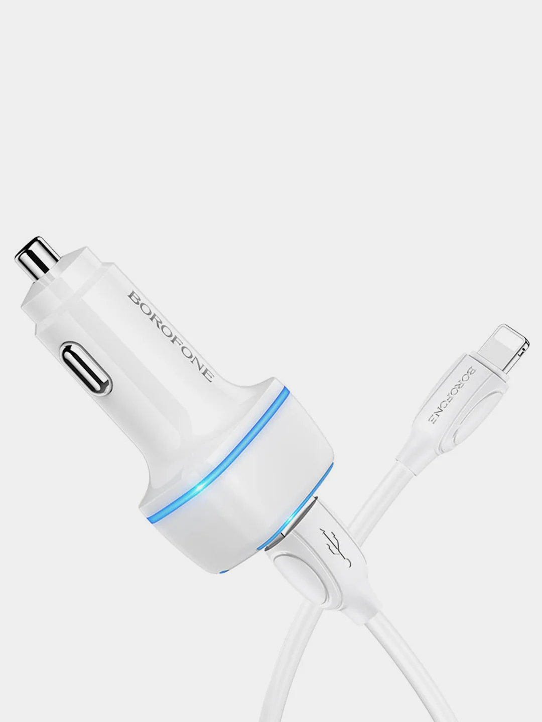 Автомобильное зарядное устройство Borofone BZ14, с кабелем Micro/Lightning, 2 USB, 1 м