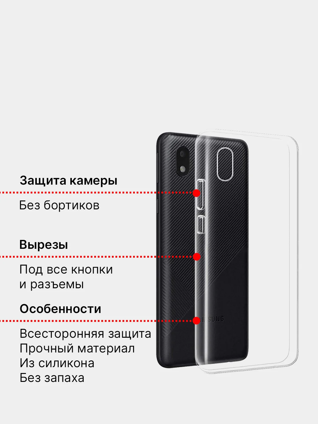 Чехол силиконовый для Samsung Galaxy A01 core, прозрачный