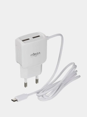 Сетевое зарядное устройство "Старт", встроенный кабель, 2 x USB, 2А, 5В, белый, 916-065