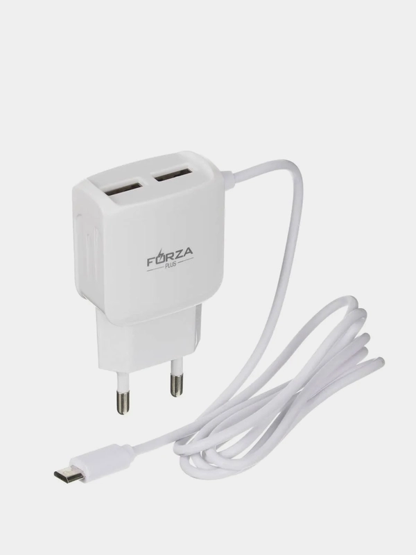 Сетевое зарядное устройство "Старт", встроенный кабель, 2 x USB, 2А, 5В, белый, 916-065