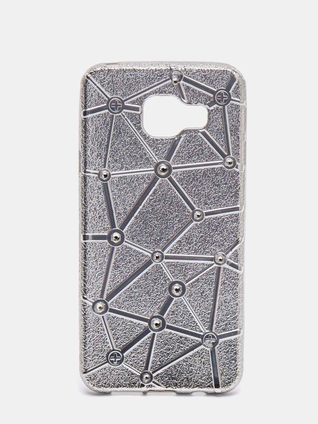 Серебряный силиконовый чехол Samsung A3 2016/Самсунг А3 2016 сетка со стразами