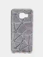 Серебряный силиконовый чехол Samsung A3 2016/Самсунг А3 2016 сетка со стразами