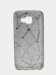 Серебряный силиконовый чехол Samsung A3 2016/Самсунг А3 2016 сетка со стразами