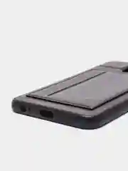 Черный силиконовый чехол с картхолдером-подставкой Samsung J418, магнитный, экокожа