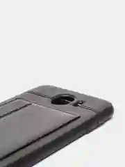 Черный силиконовый чехол с картхолдером-подставкой Samsung J418, магнитный, экокожа