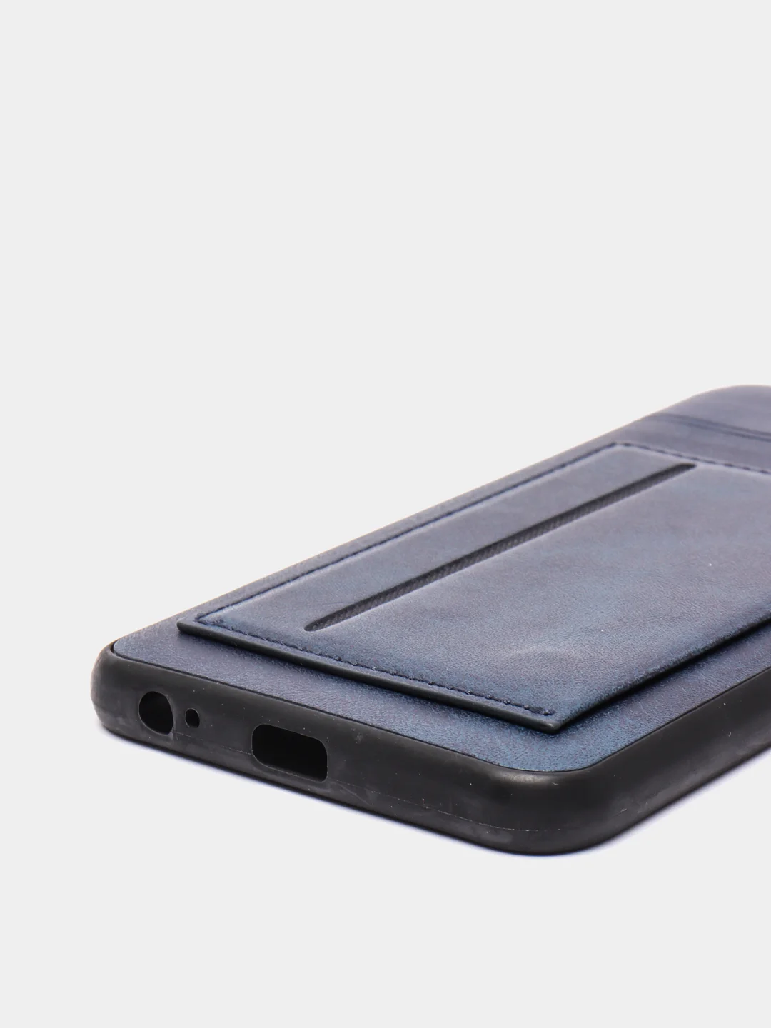 Индиго силиконовый чехол с картхолдером-подставкой Samsung J418, магнитный, экокожа