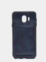Индиго силиконовый чехол с картхолдером-подставкой Samsung J418, магнитный, экокожа