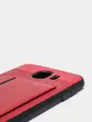 Алый силиконовый чехол с картхолдером-подставкой Samsung J418, магнитный, экокожа