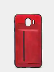 Алый силиконовый чехол с картхолдером-подставкой Samsung J418, магнитный, экокожа