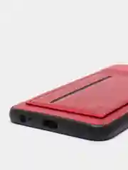 Алый силиконовый чехол с картхолдером-подставкой Samsung J418, магнитный, экокожа