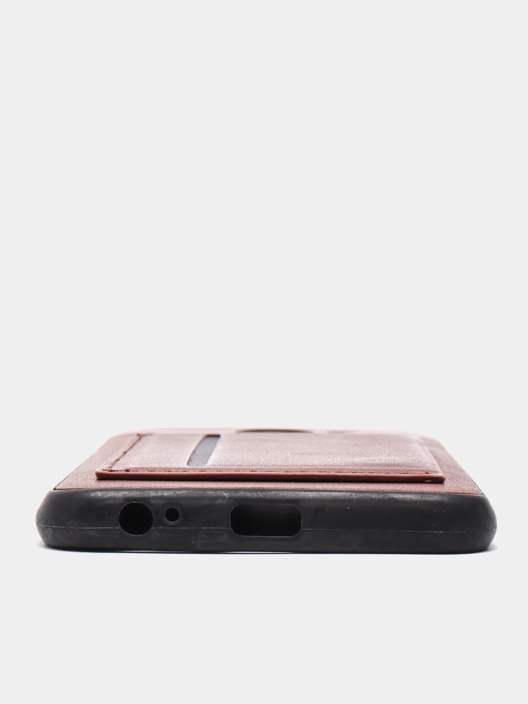 Коричневый силиконовый чехол с картхолдером-подставкой Samsung J418, магнитный, экокожа