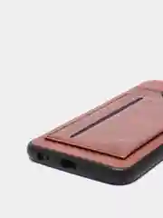 Коричневый силиконовый чехол с картхолдером-подставкой Samsung J418, магнитный, экокожа