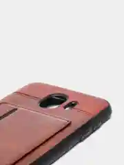 Коричневый силиконовый чехол с картхолдером-подставкой Samsung J418, магнитный, экокожа