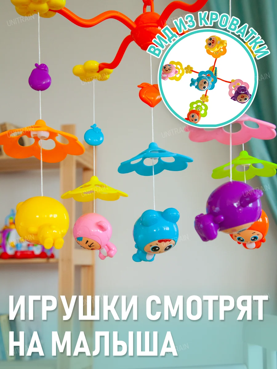 Музыкальный мобиль на кроватку с подсветкой, регулировка громкости