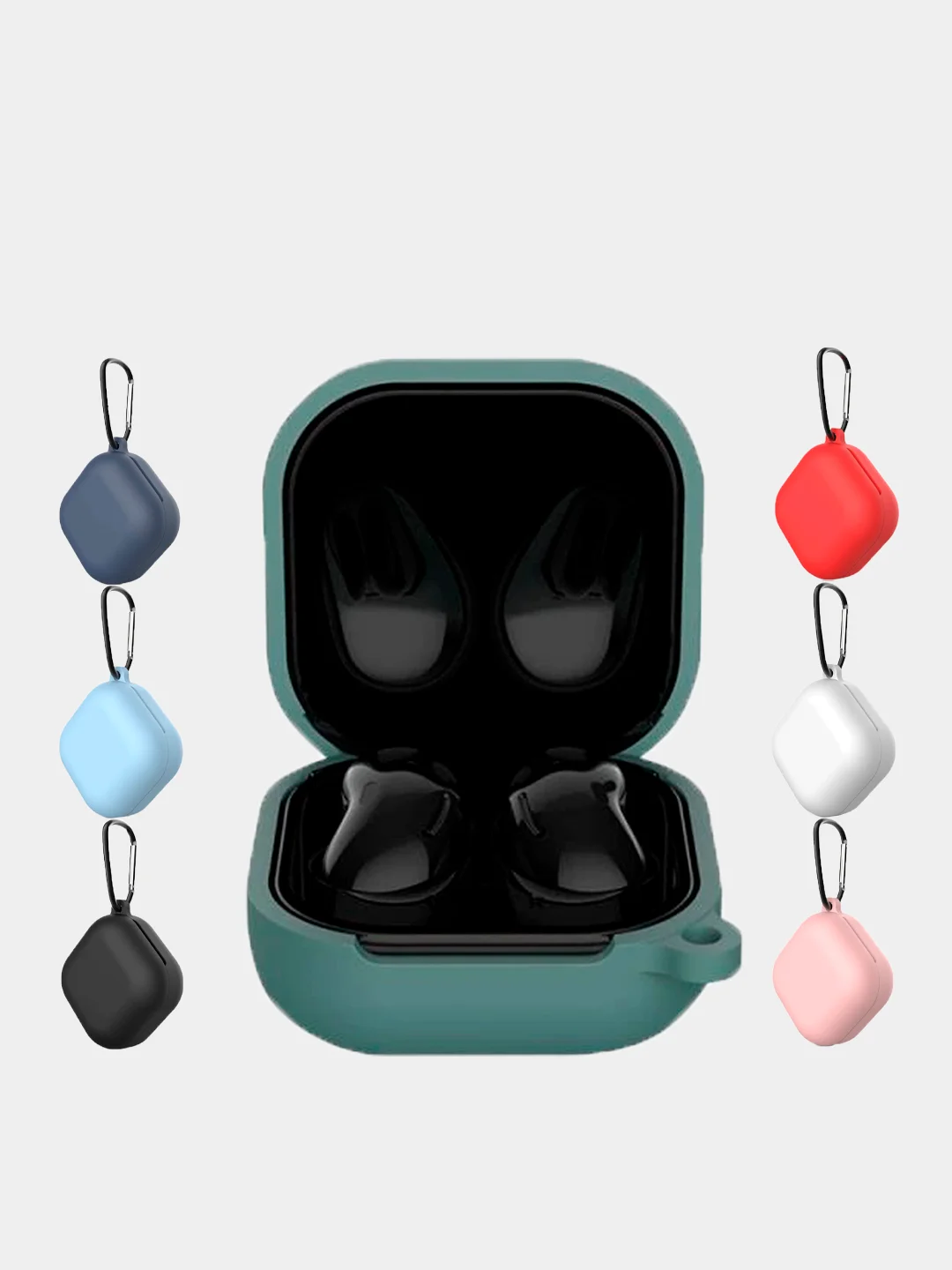 Белый cиликоновый чехол для наушников Samsung Galaxy Buds Pro/Buds Live/Buds 2 с карабином