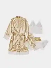 Кремовый пижама халат, топ, шорты, трусы