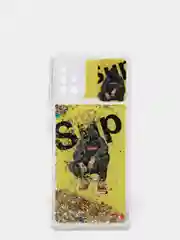 Лимонный чехол Samsung Galaxy A51 силиконовый переливающийся жидкий с блестками и защитой камеры