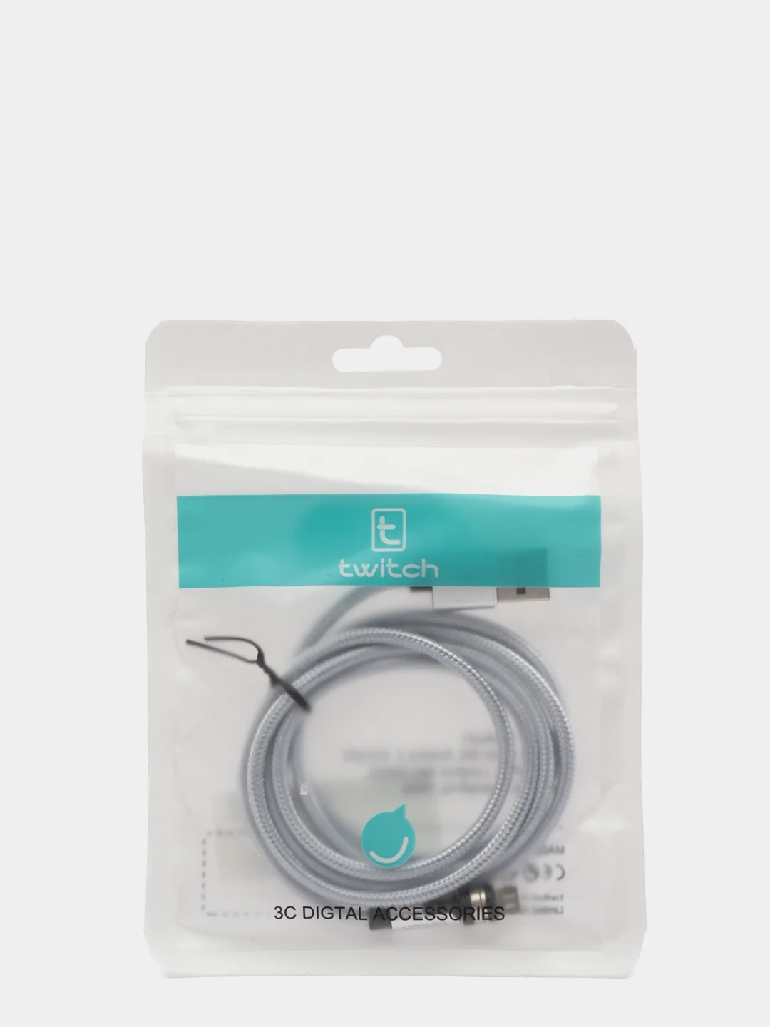 Серебряный usb кабель для зарядки магнитный Twitch 2.1 А 1 - метровый, поворот 180 градусов